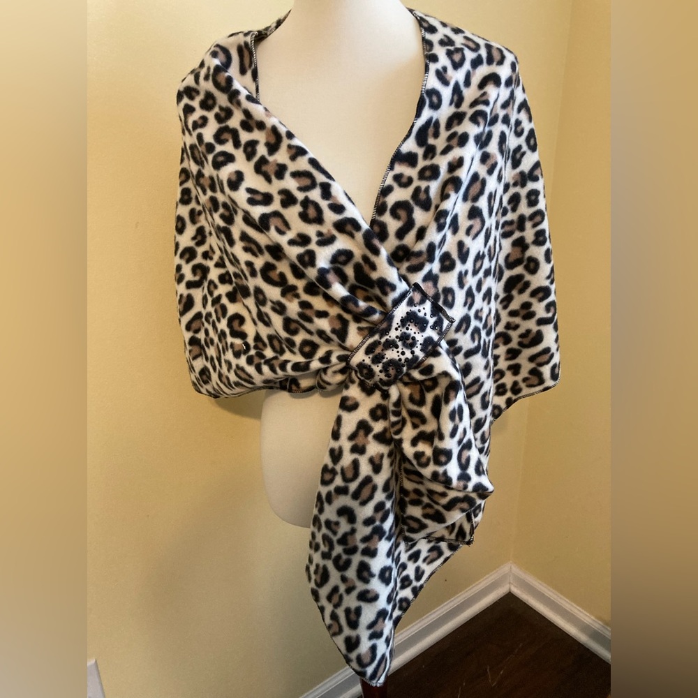 Animal Print Leopard Shawl Wrap with Front Closure